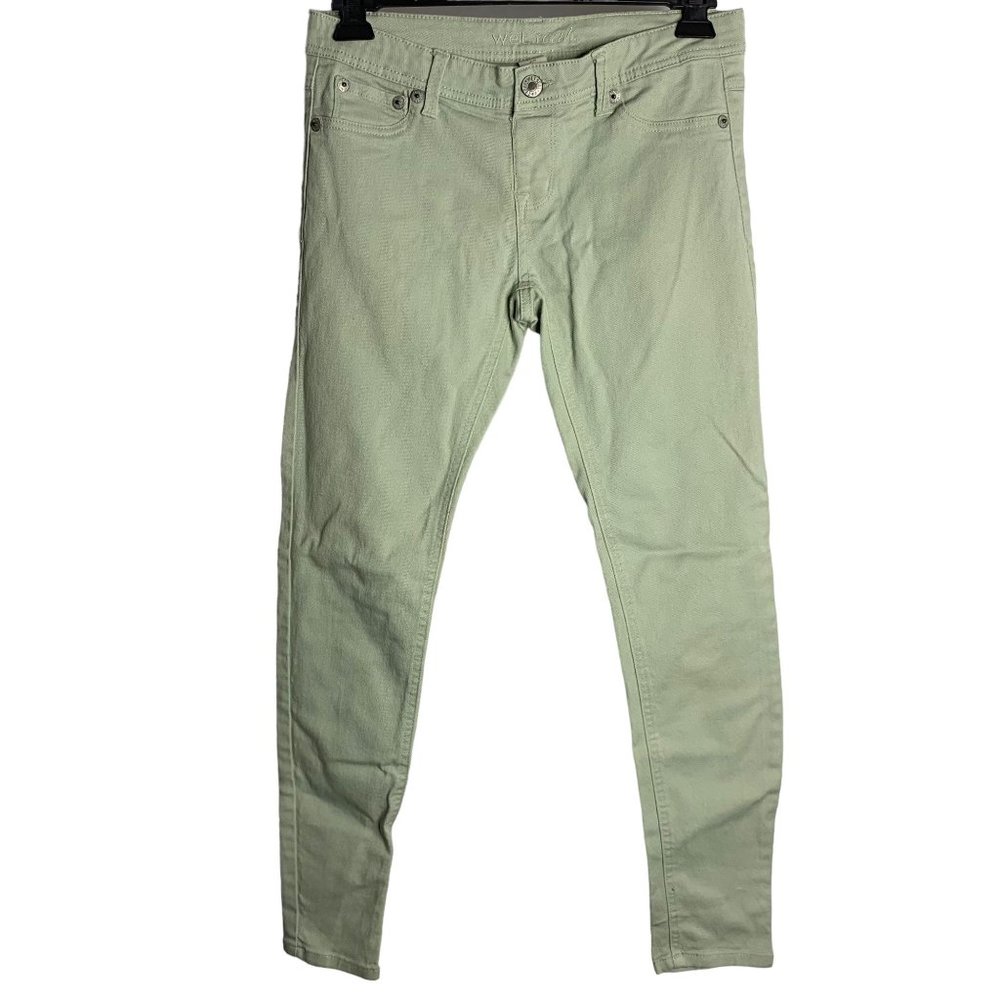 Wet Seal Mid Rise Jeggings Denim Skinny Jeans L Mint Green Pull On Back Pockets